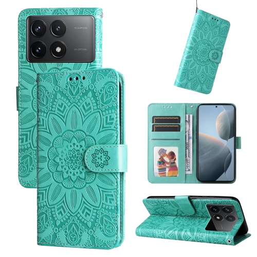 

For Xiaomi Redmi K70 / K70 Pro Embossed Sunflower Leather Phone Case(Green)