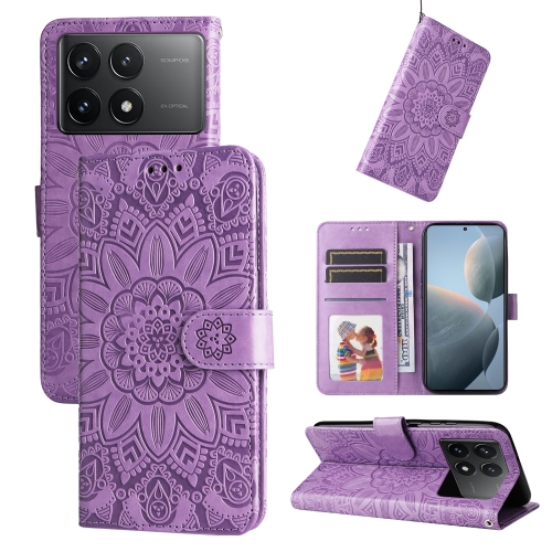 

For Xiaomi Redmi K70E Embossed Sunflower Leather Phone Case(Purple)