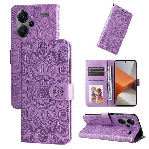 

For Xiaomi Redmi Note13 Pro+ 5G Global Embossed Sunflower Leather Phone Case(Purple)