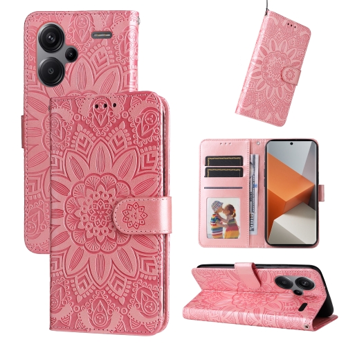 

For Xiaomi Redmi Note13 Pro+ 5G Global Embossed Sunflower Leather Phone Case(Rose Gold)