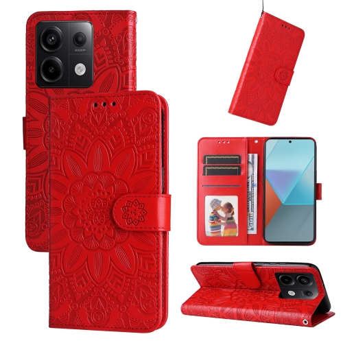 

For Xiaomi Redmi Note13 Pro 5G Global Embossed Sunflower Leather Phone Case(Red)