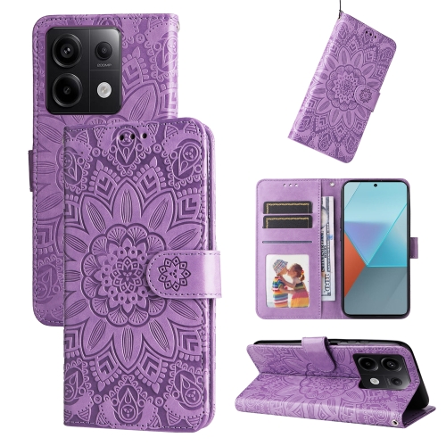 

For Xiaomi Redmi Note13 Pro 5G Global Embossed Sunflower Leather Phone Case(Purple)