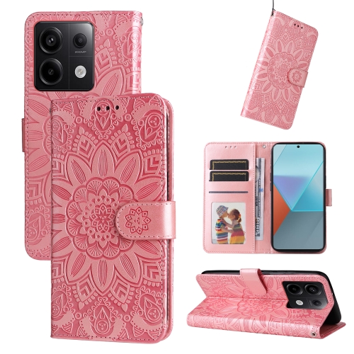 

For Xiaomi Redmi Note13 Pro 5G Global Embossed Sunflower Leather Phone Case(Rose Gold)