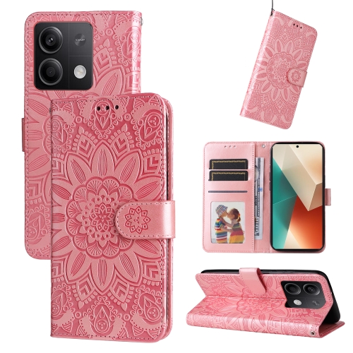 

For Xiaomi Redmi Note13 5G Global Embossed Sunflower Leather Phone Case(Rose Gold)