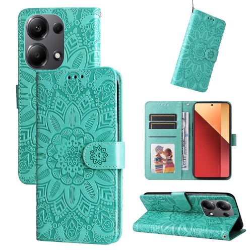 

For Xiaomi Redmi Note13 Pro 4G Global/Poco M6 Pro 4G Embossed Sunflower Leather Phone Case(Green)