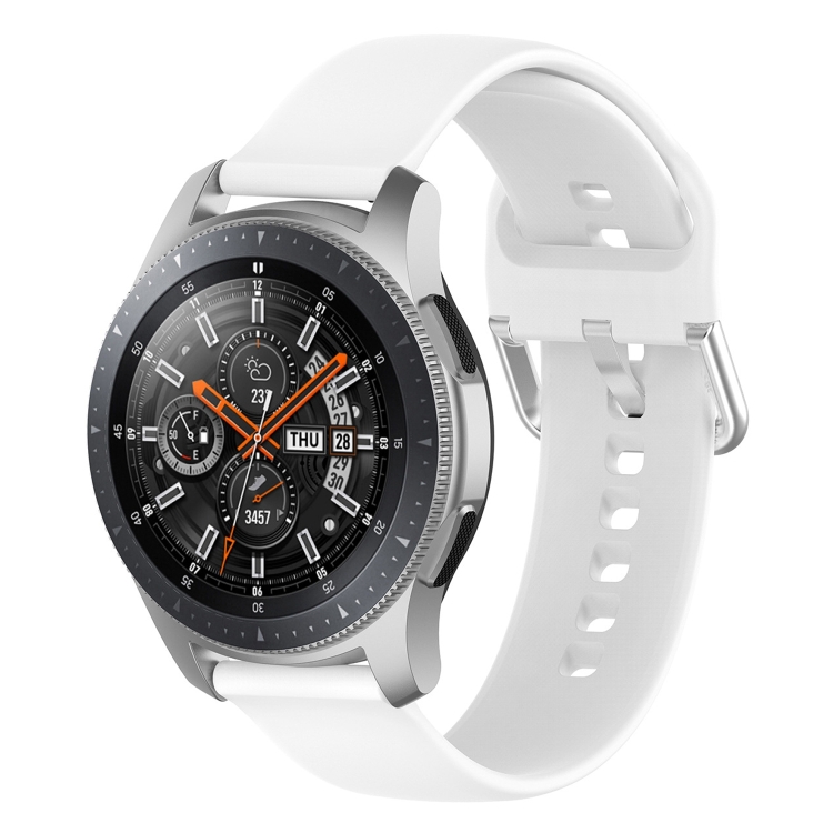 

22mm Universal Silver Buckle Silicone Watch Band, Size:L(White)