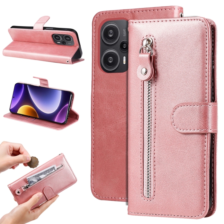 

For Xiaomi Redmi Poco F5 Calf Texture Zipper Leather Phone Case(Rose Gold)