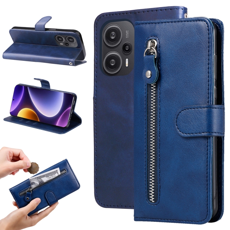 

For Xiaomi Redmi Poco F5 Calf Texture Zipper Leather Phone Case(Blue)