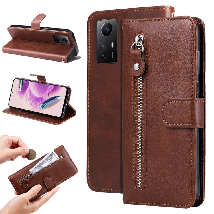 

For Xiaomi Redmi Note 12S 4G Calf Texture Zipper Leather Phone Case(Brown)