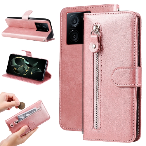 

For Xiaomi 13T / Redmi K60 Ultra Calf Texture Zipper Leather Phone Case(Rose Gold)