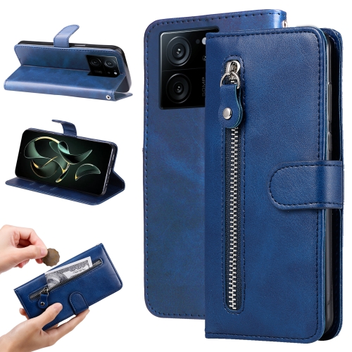 

For Xiaomi 13T / Redmi K60 Ultra Calf Texture Zipper Leather Phone Case(Blue)