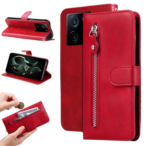 

For Xiaomi 13T / Redmi K60 Ultra Calf Texture Zipper Leather Phone Case(Red)