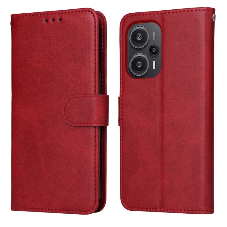 

For Xiaomi Redmi Poco F5 Classic Calf Texture Flip Leather Phone Case(Red)