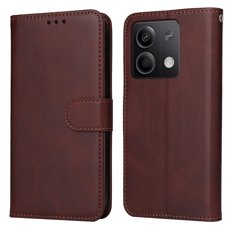 

For Xiaomi Redmi Note13 5G Global Classic Calf Texture Flip Leather Phone Case(Brown)