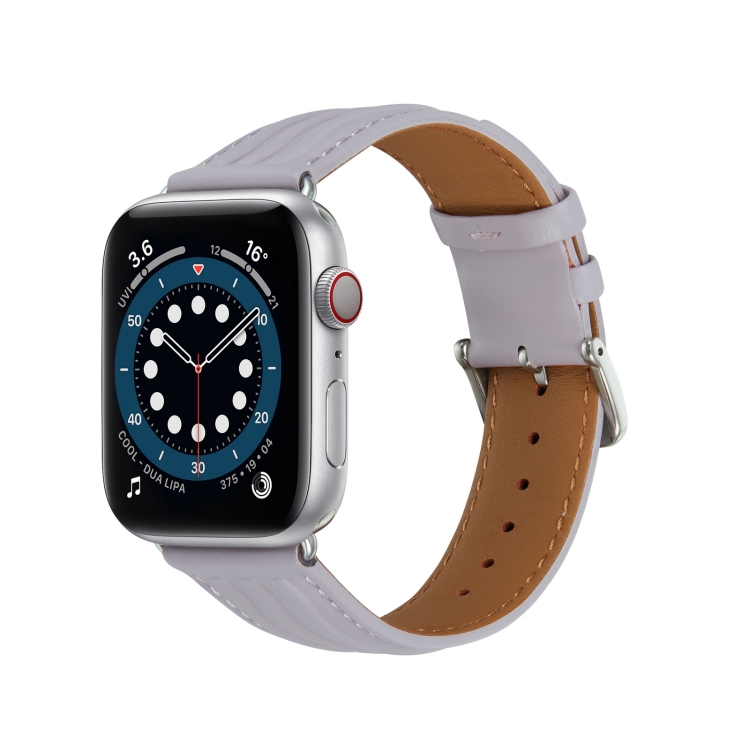 Embossed Line Genuine Leather Watch Band For Apple Watch