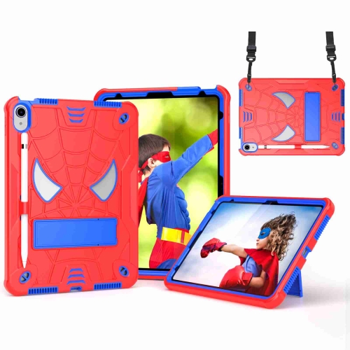 

For iPad 10th Gen 10.9 2022 Spider Texture Silicone Hybrid PC Tablet Case with Shoulder Strap(Red + Blue)