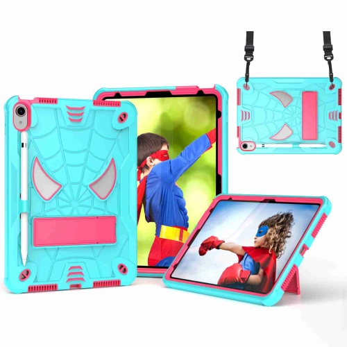 

For iPad 10th Gen 10.9 2022 Spider Texture Silicone Hybrid PC Tablet Case with Shoulder Strap(Mint Green + Rose Red)