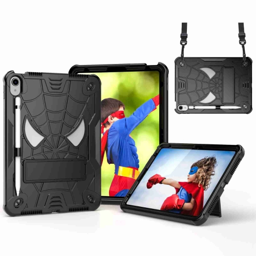 

For iPad 10th Gen 10.9 2022 Spider Texture Silicone Hybrid PC Tablet Case with Shoulder Strap(Black)