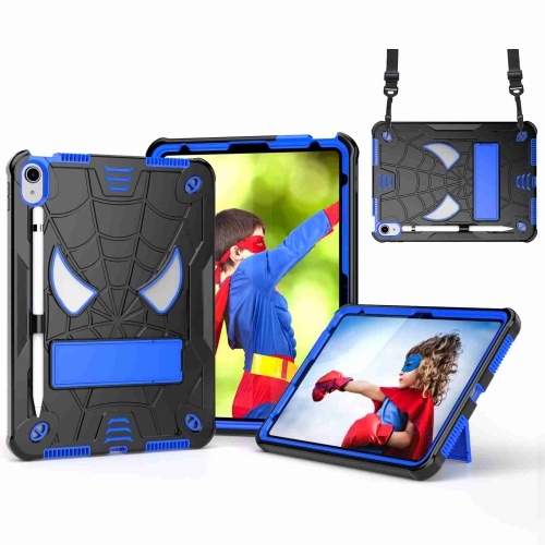 

For iPad 10th Gen 10.9 2022 Spider Texture Silicone Hybrid PC Tablet Case with Shoulder Strap(Black + Blue)