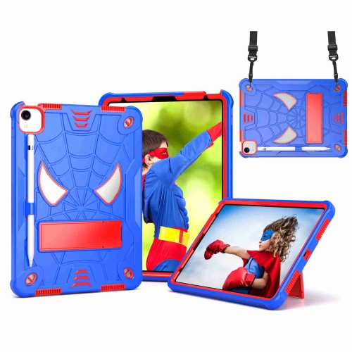 

For iPad Pro 11 2021 / Air 5 10.9 Spider Texture Silicone Hybrid PC Tablet Case with Shoulder Strap(Blue + Red)