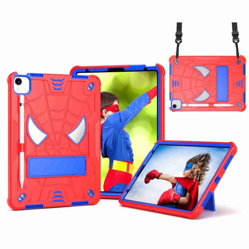 

For iPad Pro 11 2021 / Air 5 10.9 Spider Texture Silicone Hybrid PC Tablet Case with Shoulder Strap(Red + Blue)