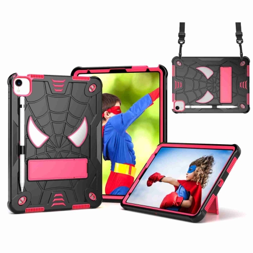 

For iPad Pro 11 2021 / Air 5 10.9 Spider Texture Silicone Hybrid PC Tablet Case with Shoulder Strap(Black + Rose Red)