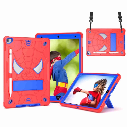 

For iPad 10.2 2021 / 2020 / 2019 Spider Texture Silicone Hybrid PC Tablet Case with Shoulder Strap(Red + Blue)