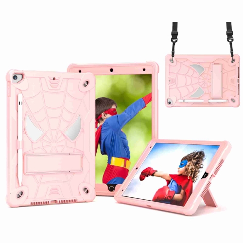 

For iPad 10.2 2021 / 2020 / 2019 Spider Texture Silicone Hybrid PC Tablet Case with Shoulder Strap(Rose Gold)