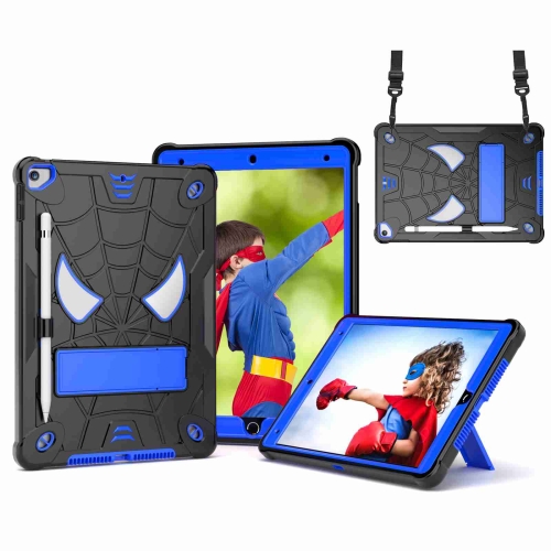 

For iPad 10.2 2021 / 2020 / 2019 Spider Texture Silicone Hybrid PC Tablet Case with Shoulder Strap(Black + Blue)
