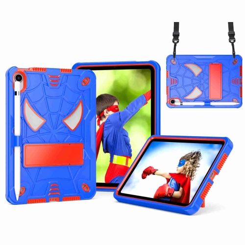 

For iPad mini 6 Spider Texture Silicone Hybrid PC Tablet Case with Shoulder Strap(Blue + Red)