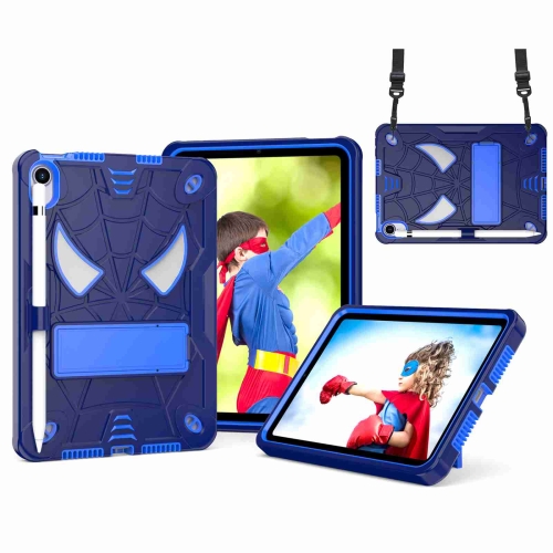 

For iPad mini 2024 / mini 6 Spider Texture Silicone Hybrid PC Tablet Case with Shoulder Strap(Navy Blue + Blue)