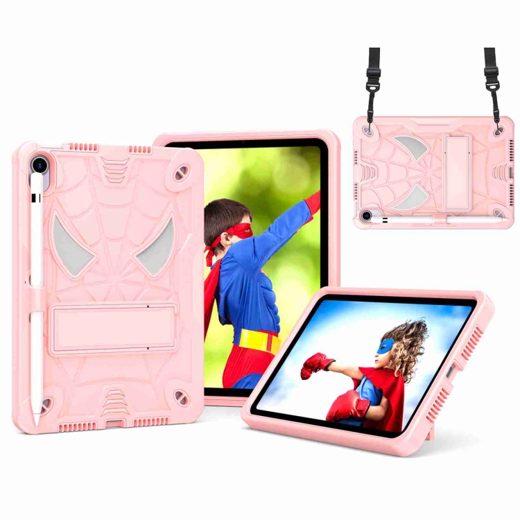 

For iPad mini 6 Spider Texture Silicone Hybrid PC Tablet Case with Shoulder Strap(Rose Gold)