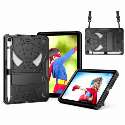 

For iPad mini 6 Spider Texture Silicone Hybrid PC Tablet Case with Shoulder Strap(Black)
