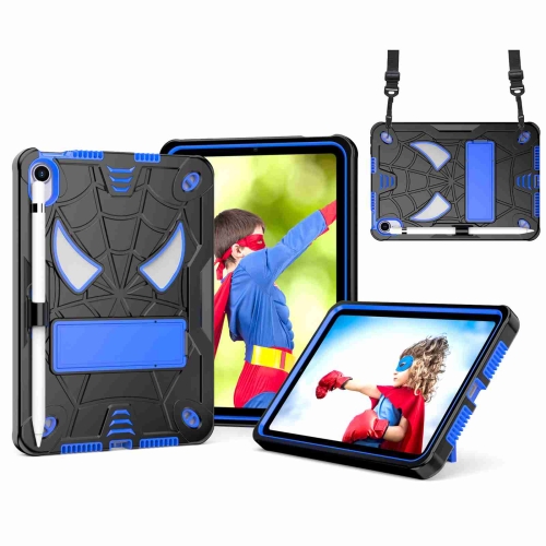 

For iPad mini 6 Spider Texture Silicone Hybrid PC Tablet Case with Shoulder Strap(Black + Blue)