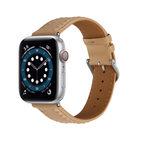 

Embossed Love Genuine Leather Watch Band For Apple Watch 8 45mm(Khaki)