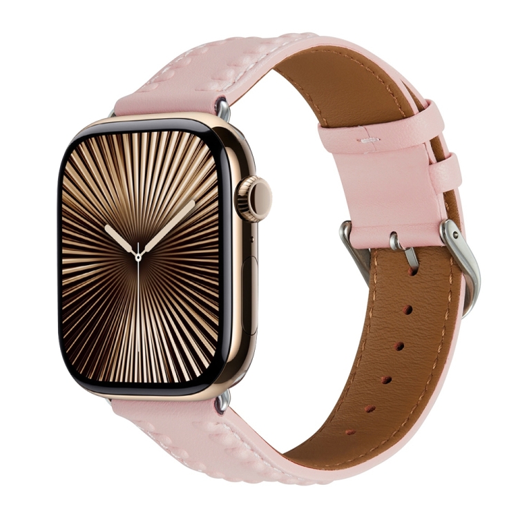 

Embossed Love Genuine Leather Watch Band For Apple Watch Series 10 46mm(Pink)