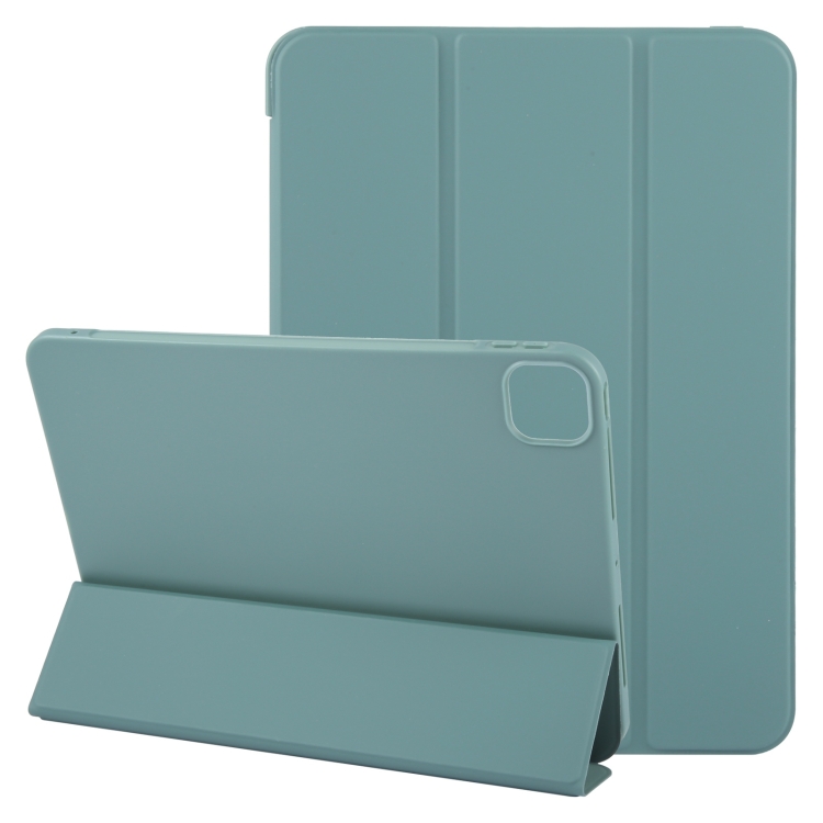 

For iPad Air 11 2025 / 2024 GEBEI 3-folding Holder Shockproof Flip Leather Tablet Case(Dark Green)