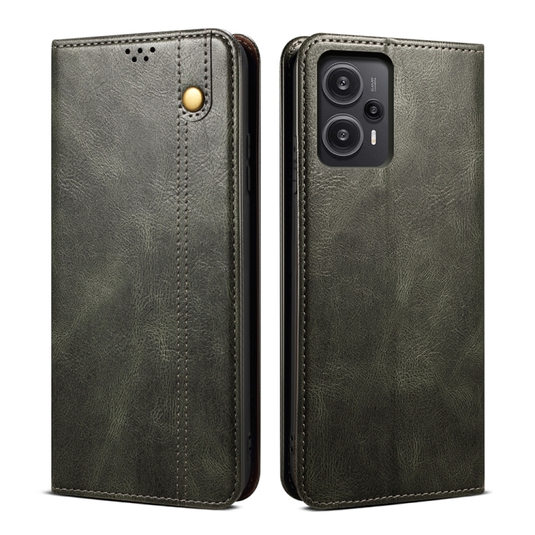 

For Xiaomi Redmi Note 12 Turbo / Poco F5 Oil Wax Crazy Horse Texture Flip Leather Phone Case(Dark Green)
