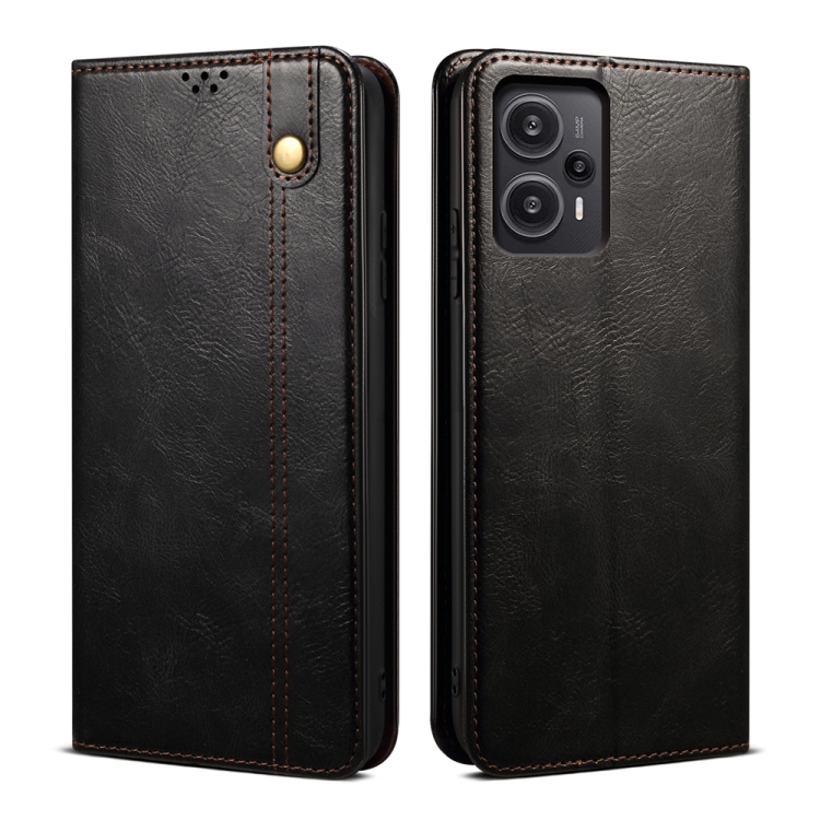 

For Xiaomi Redmi Note 12 Turbo / Poco F5 Oil Wax Crazy Horse Texture Flip Leather Phone Case(Black)