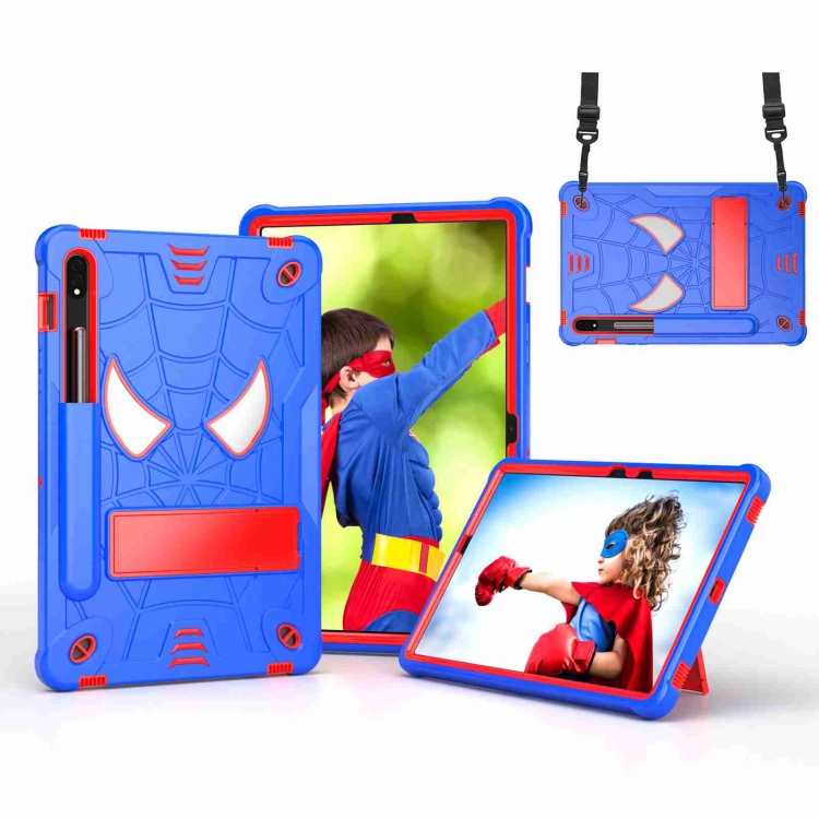 

For Samsung Galaxy Tab S7 / S8 Spider Texture Silicone Hybrid PC Tablet Case with Shoulder Strap(Blue + Red)