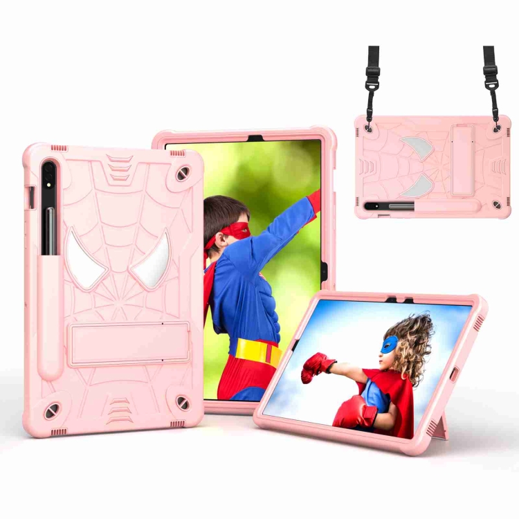 

For Samsung Galaxy Tab S7 / S8 Spider Texture Silicone Hybrid PC Tablet Case with Shoulder Strap(Rose Gold)