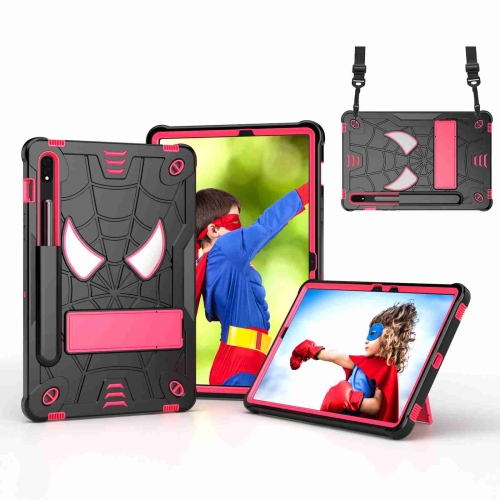 

For Samsung Galaxy Tab S7 / S8 Spider Texture Silicone Hybrid PC Tablet Case with Shoulder Strap(Black + Rose Red)