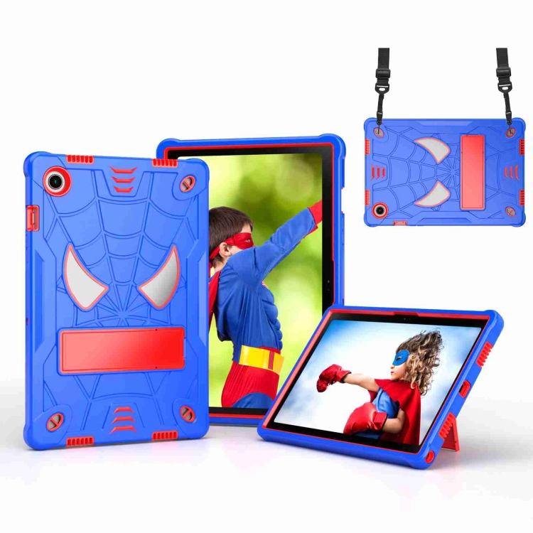 

For Samsung Galaxy Tab A8 10.5 2021 Spider Texture Silicone Hybrid PC Tablet Case with Shoulder Strap(Blue + Red)