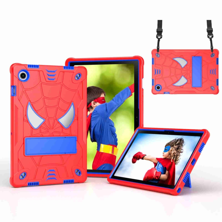

For Samsung Galaxy Tab A8 10.5 2021 Spider Texture Silicone Hybrid PC Tablet Case with Shoulder Strap(Red + Blue)