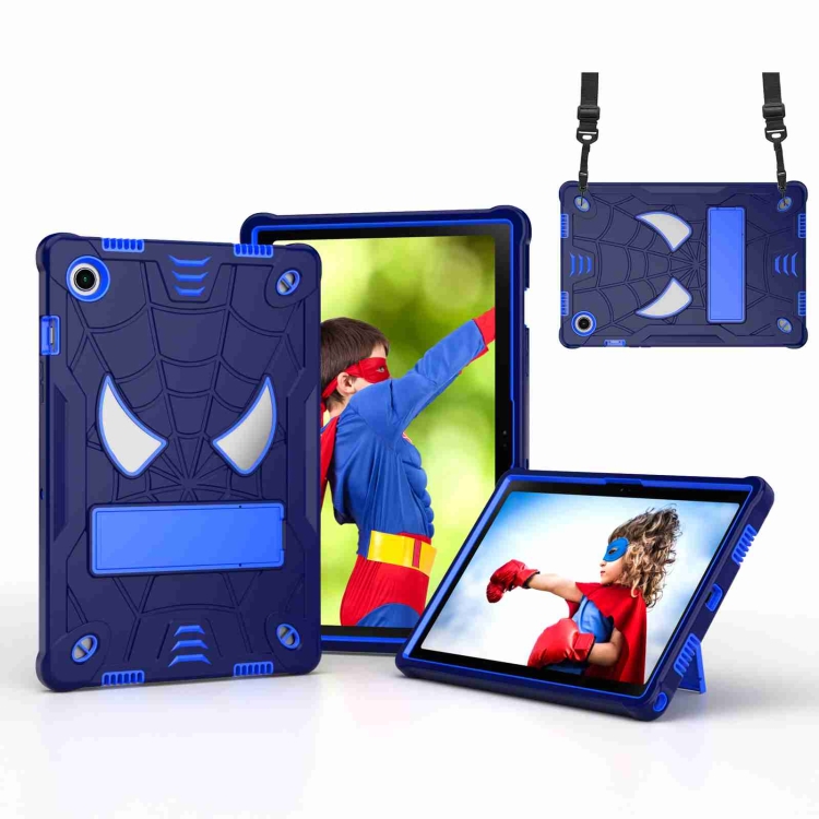 

For Samsung Galaxy Tab A8 10.5 2021 Spider Texture Silicone Hybrid PC Tablet Case with Shoulder Strap(Navy Blue + Blue)