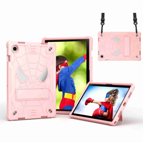 

For Samsung Galaxy Tab A8 10.5 2021 Spider Texture Silicone Hybrid PC Tablet Case with Shoulder Strap(Rose Gold)