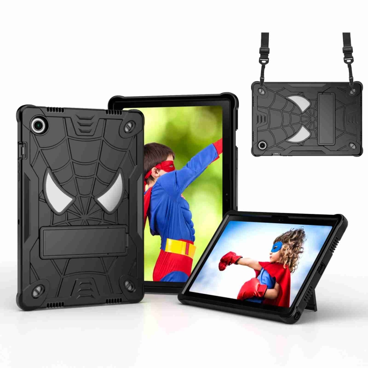 

For Samsung Galaxy Tab A8 10.5 2021 Spider Texture Silicone Hybrid PC Tablet Case with Shoulder Strap(Black)
