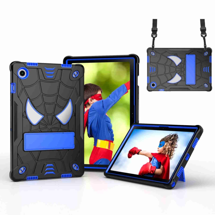 

For Samsung Galaxy Tab A8 10.5 2021 Spider Texture Silicone Hybrid PC Tablet Case with Shoulder Strap(Black + Blue)