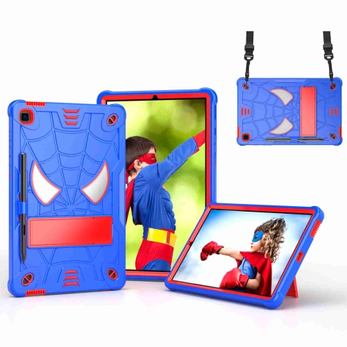 

For Samsung Galaxy Tab S6 Lite P610 Spider Texture Silicone Hybrid PC Tablet Case with Shoulder Strap(Blue + Red)