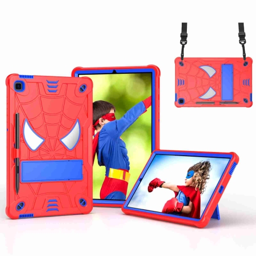 

For Samsung Galaxy Tab S6 Lite P610 Spider Texture Silicone Hybrid PC Tablet Case with Shoulder Strap(Red + Blue)